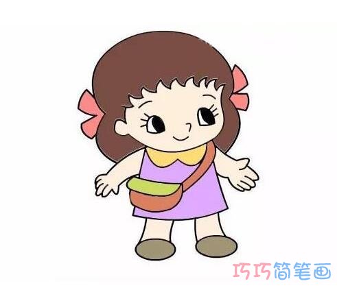 一步一步教你画背书包小女孩简笔画教程