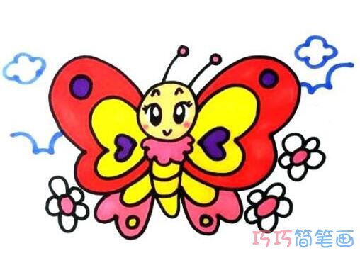 美丽蝴蝶简笔画画法步骤教程带颜色