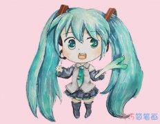 初音未来简笔画画法步骤教程涂颜色