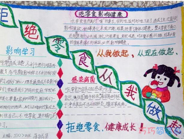 小学生关于拒绝零食健康成长的手抄报怎么画简单漂亮