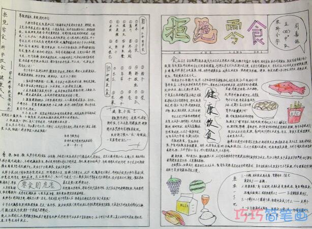 小学生关于拒绝零食健康成长合理饮食的手抄报怎么画简单漂亮