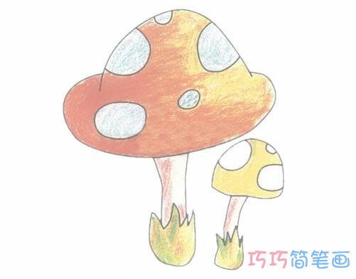 手绘彩色蘑菇简笔画画法步骤教程简单漂亮