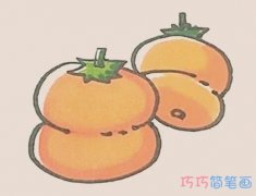 彩色柿子简笔画画法步骤教程简单好看