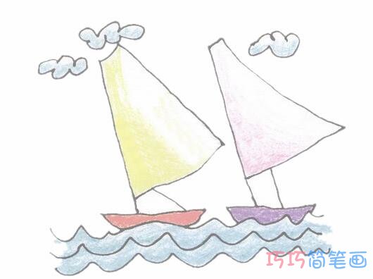 彩色帆船简笔画画法步骤教程简单漂亮