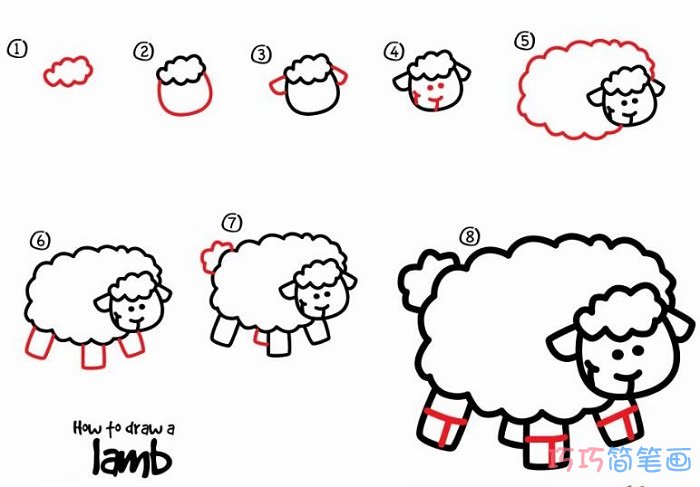 儿童小绵羊简笔画画法步骤图简单好看