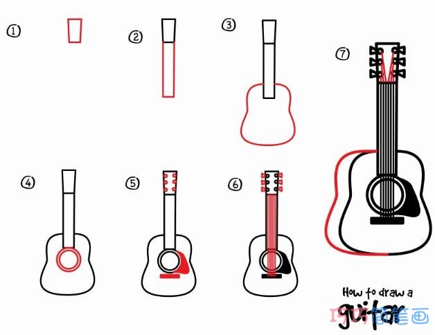 儿童吉他简笔画画法步骤图简单漂亮