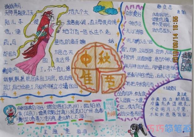小学生关于八月十五中秋节中秋吃月饼的手抄报怎么画简单漂亮