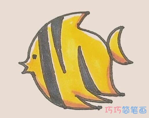 儿童热带鱼简笔画画法步骤图涂颜色简单