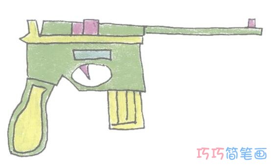 儿童驳壳枪简笔画画法步骤图带颜色