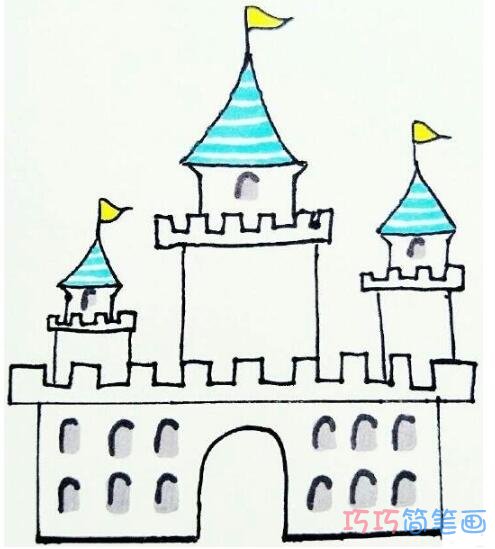 教你一步一步手绘城堡简笔画涂色简单漂亮