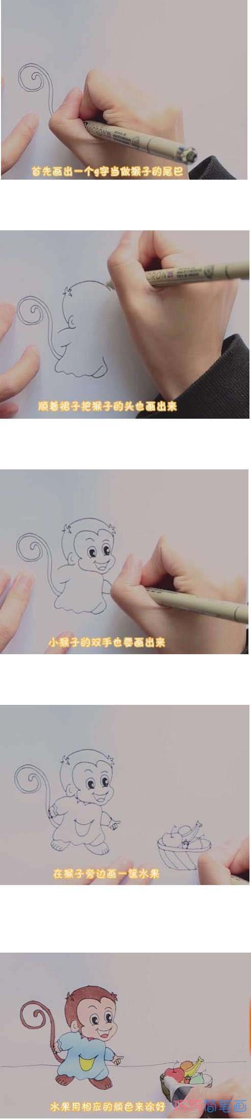 教你一步一步绘画猴子简笔画涂色简单好看