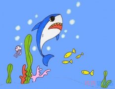 教你一步一步绘画跳跃鲨鱼简笔画涂颜色简单