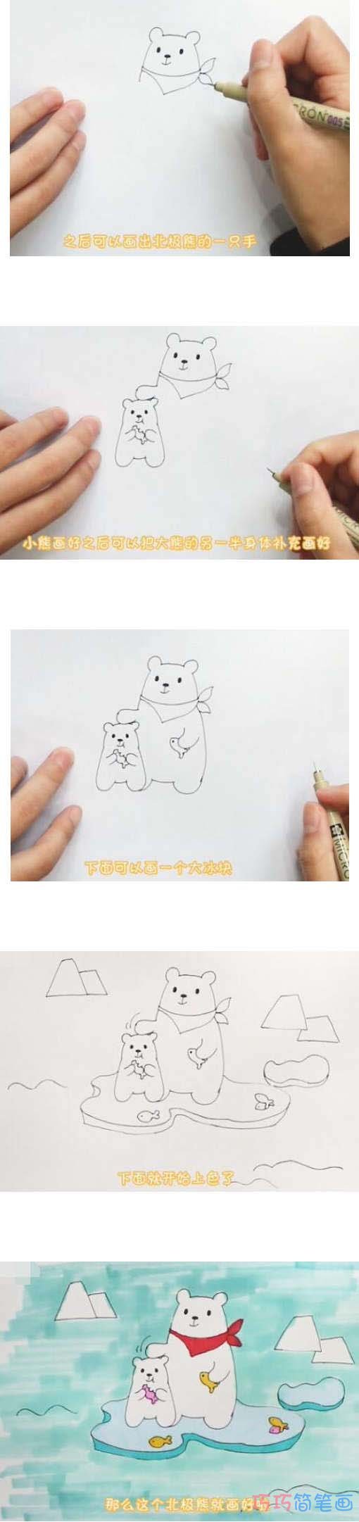 教你怎么画北极熊简笔画步骤教程涂颜色