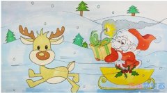怎么画圣诞老人和麋鹿简笔画步骤涂颜色