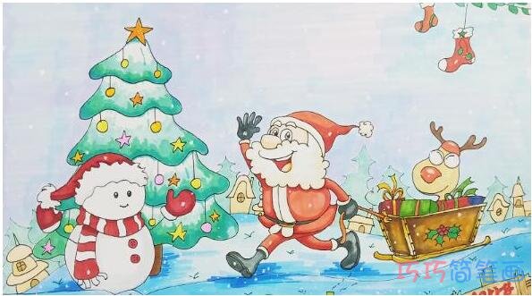 怎么绘画圣诞节主题儿童画带颜色简单漂亮
