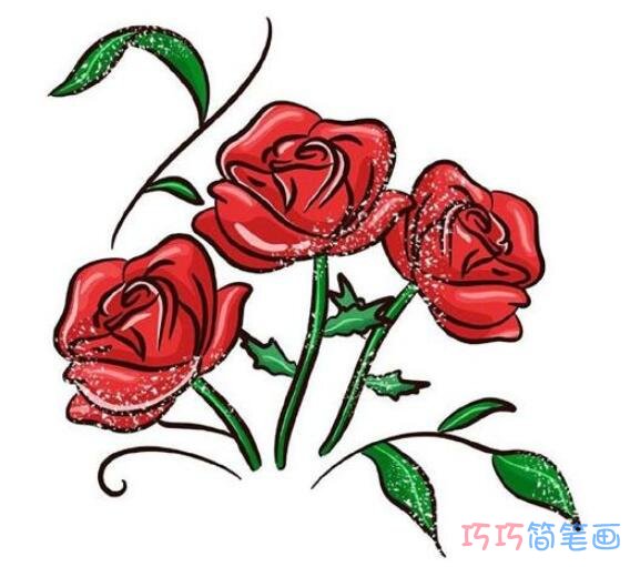 最简单漂亮玫瑰花简笔画步骤教程手绘涂色