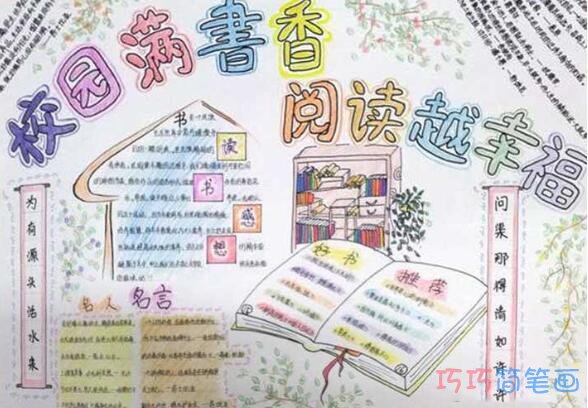 关于书香校园阅读越幸福的手抄报怎么画简单又好看