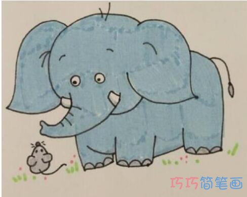 小学生简单大象的画法步骤教程涂色