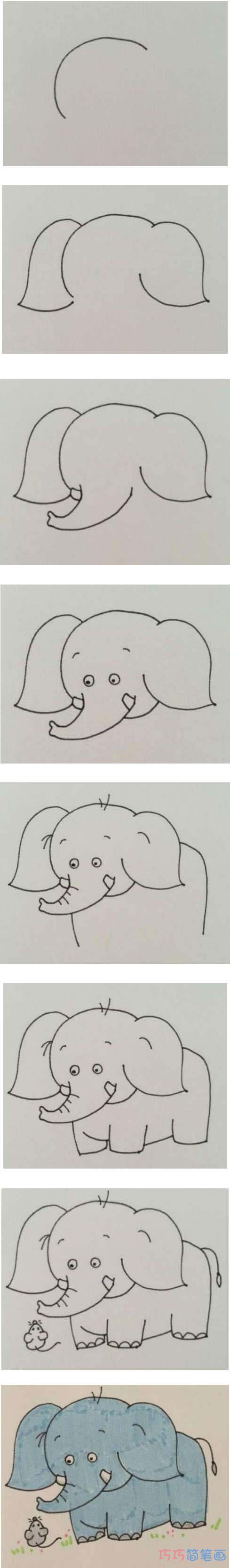 小学生简单大象的画法步骤教程涂色