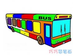 幼儿园卡通公共汽车怎么画涂颜色简单漂亮