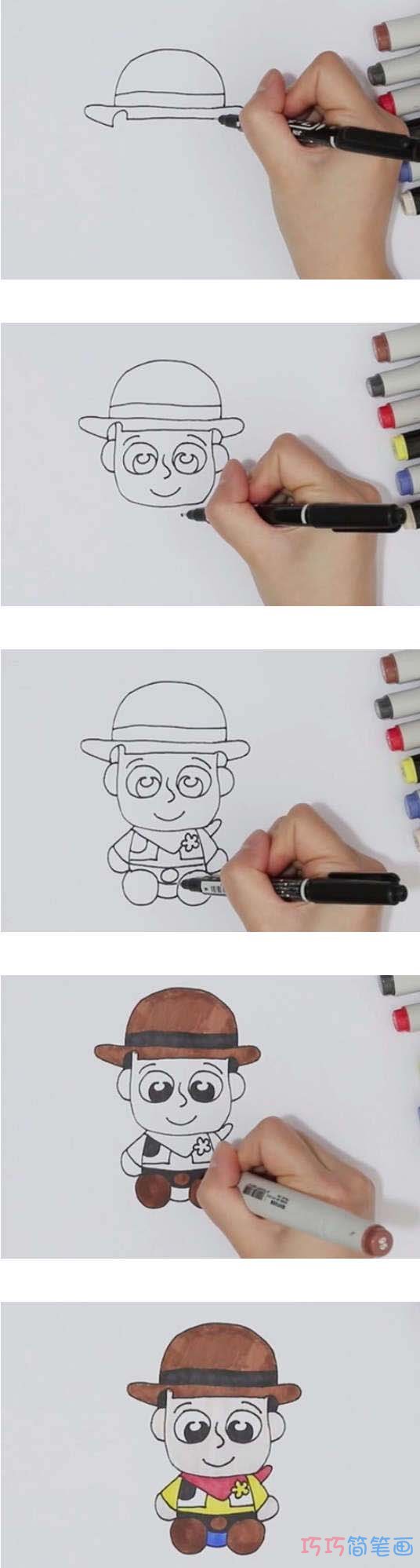 玩具总动员胡迪简笔画画法步骤教程涂色