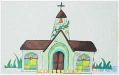 儿童基督教堂怎么画涂色简单步骤教程