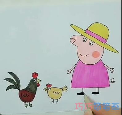 简单卡通猪奶奶和公鸡的画法简笔画视频教程