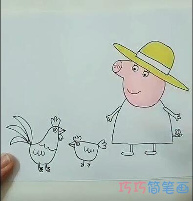 简单卡通猪奶奶和公鸡的画法简笔画视频教程