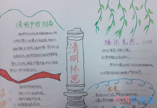 小学生关于清明节怀思清明习俗的手抄报怎么画简单漂亮