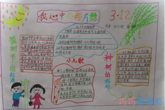 小学生关于绿色在我心中保护树木的手抄报怎么画简单漂亮