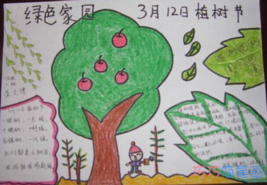 小学生关于绿色家园植树节的手抄报怎么画简单漂亮
