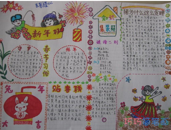 小学生关于贺新年新年快乐的手抄报怎么画简单漂亮