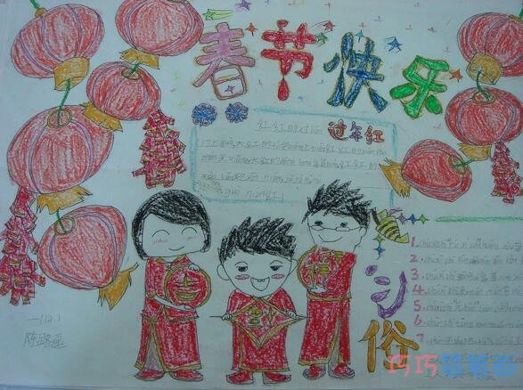 小学生关于春节快乐欢度春节的手抄报的画法简单漂亮