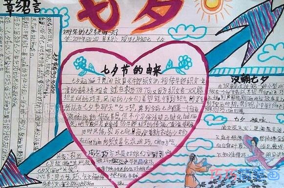 关于七夕情人节欢度七夕的手抄报的画法简单漂亮