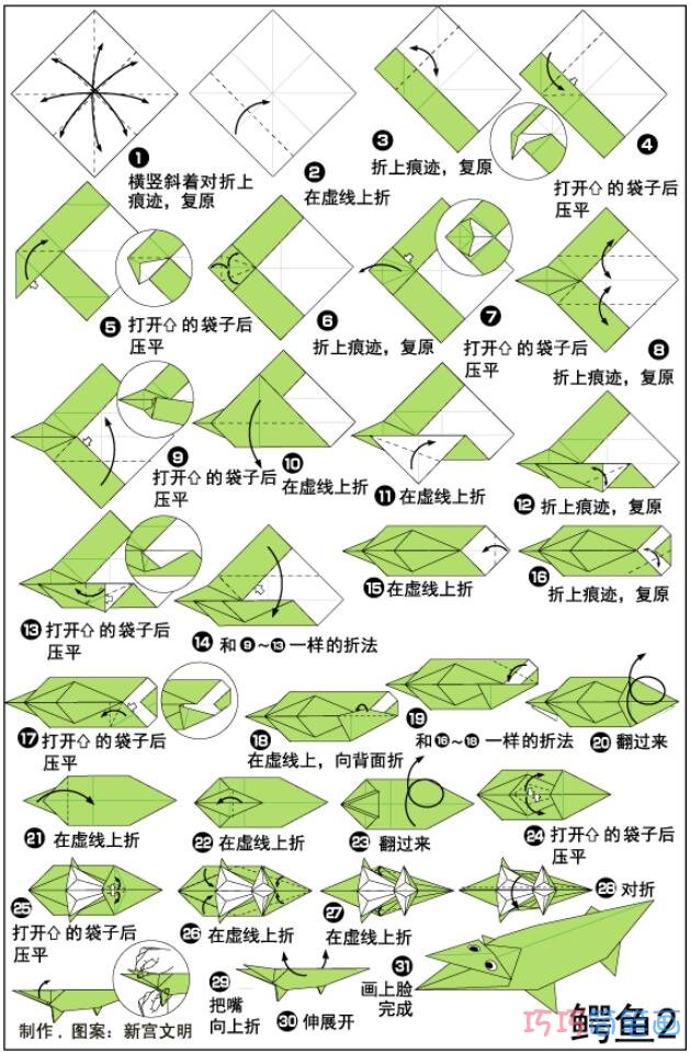 儿童手工制作鳄鱼折纸方法图解教程简单