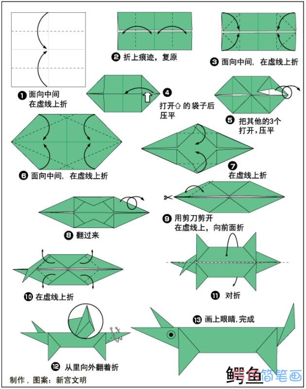 儿童折纸小鳄鱼DIY手工制作教程简单
