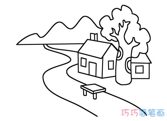 怎么画山水小屋简笔画的画法简单教程