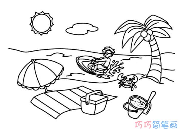 怎么画海边沙滩风景简笔画教程简单漂亮