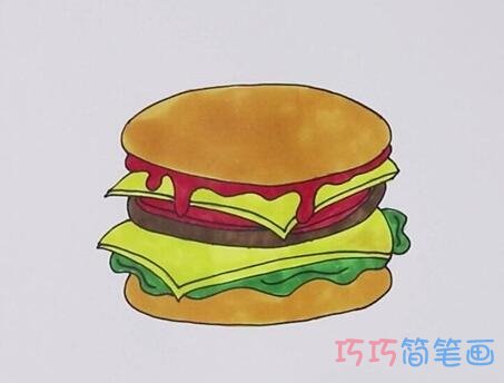 怎么画汉堡简笔画步骤教程涂颜色简单