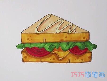 怎么画三明治简笔画步骤教程涂颜色