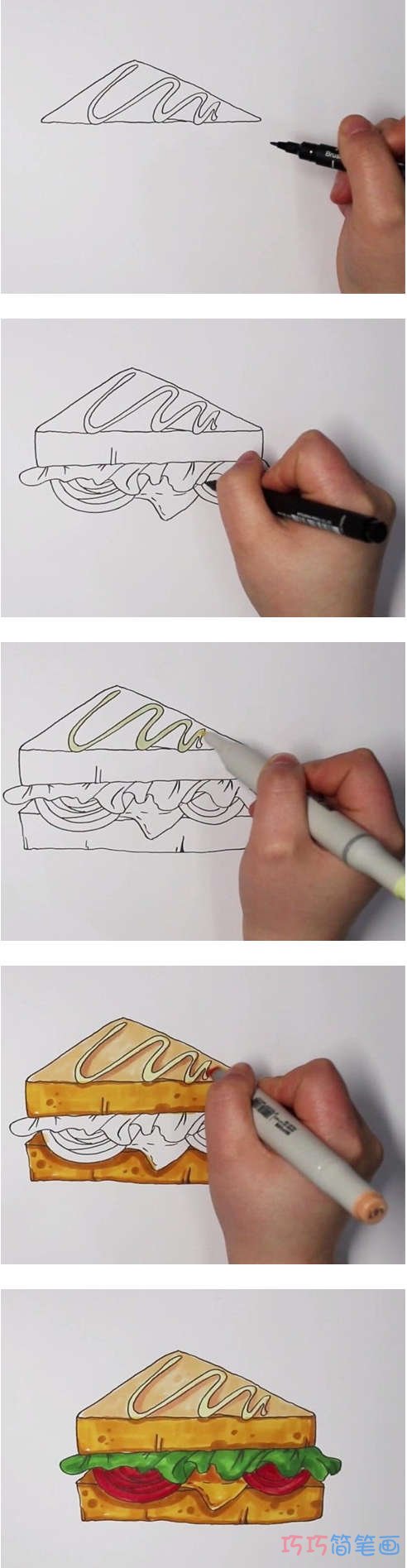 怎么画三明治简笔画步骤教程涂颜色