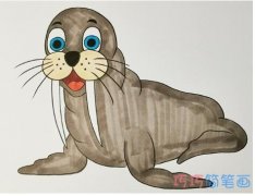 简笔画海狮的画法步骤教程涂色简单好看