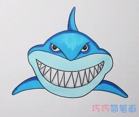 怎么画巨齿鲨鱼简笔画步骤教程涂色简单