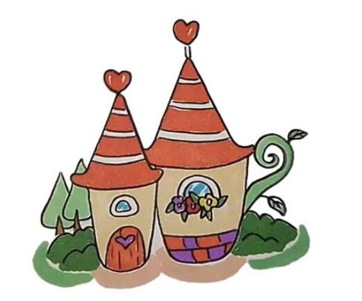 怎么画橘子小屋房屋城堡简笔画简单好看步骤教程