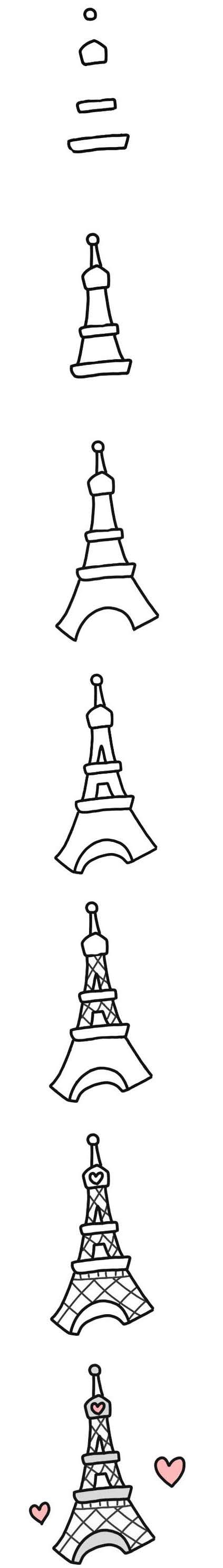 法国巴黎埃菲尔铁塔简笔画的画法步骤教程简单好看涂颜色