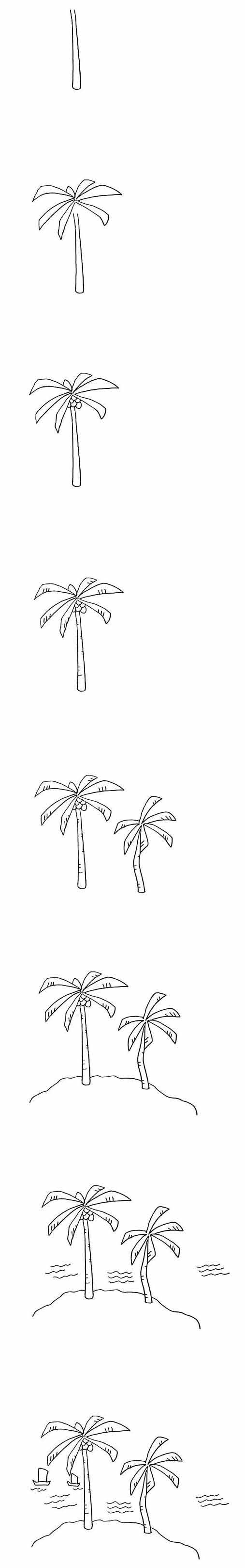 海边椰子树简笔画怎么画画法步骤教程简单易学
