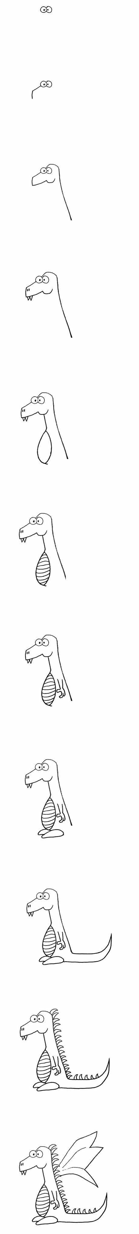 幼儿卡通带翅膀翼龙简笔画怎么画画法步骤教程 恐龙翼龙简笔画图片