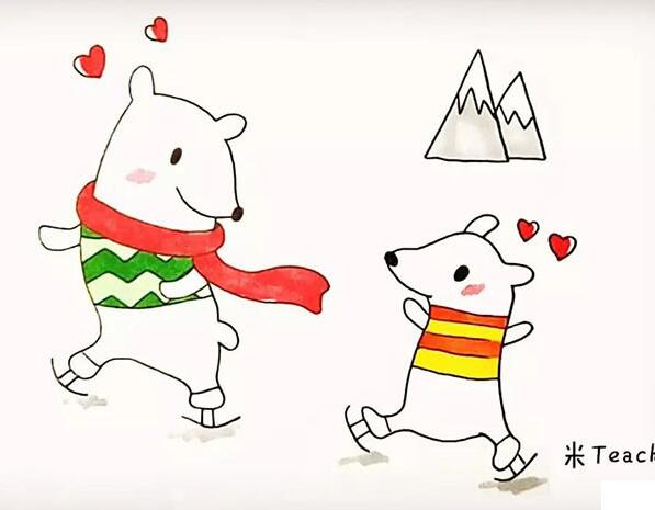 卡通北极熊的简笔画怎么画画法步骤教程简单好看