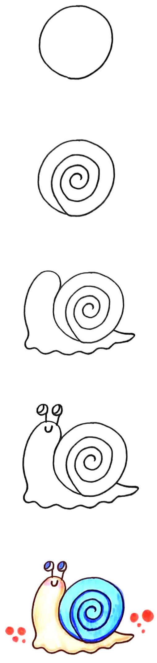 卡通彩色蜗牛简笔画怎么画画法步骤教程简单好看