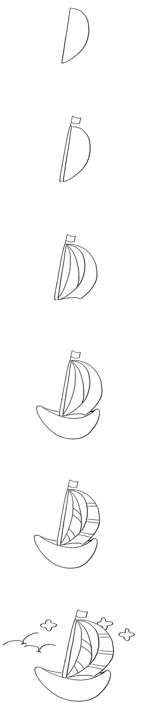 幼儿卡通帆船简笔画步骤教程图片简单好看
